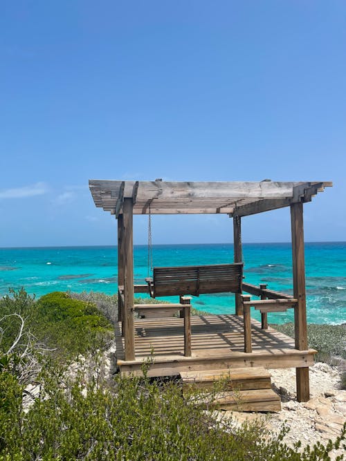 Free stock photo of beach swing, blue ocean, island