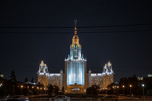 Základová fotografie zdarma na téma moskevská státní univerzita, Moskva, noc