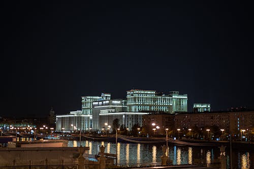 Ministry of Defence in Moscow Illuminated at Night