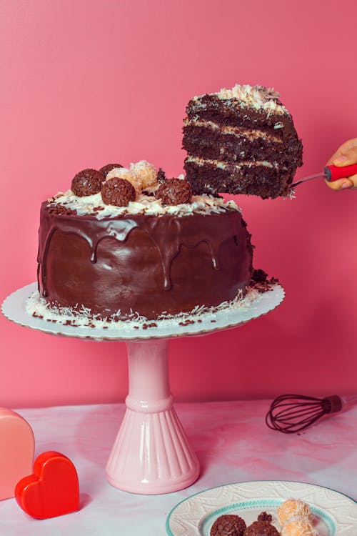 Chocolate Cake on White Cake Stand