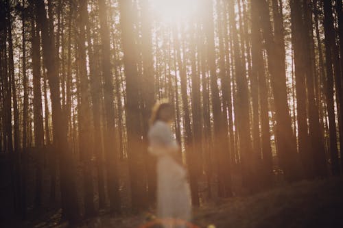 Blurry Image of Woman standing in the middle of Woods