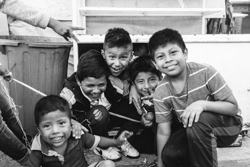 Free Grayscale Photo of Group of Children Stock Photo