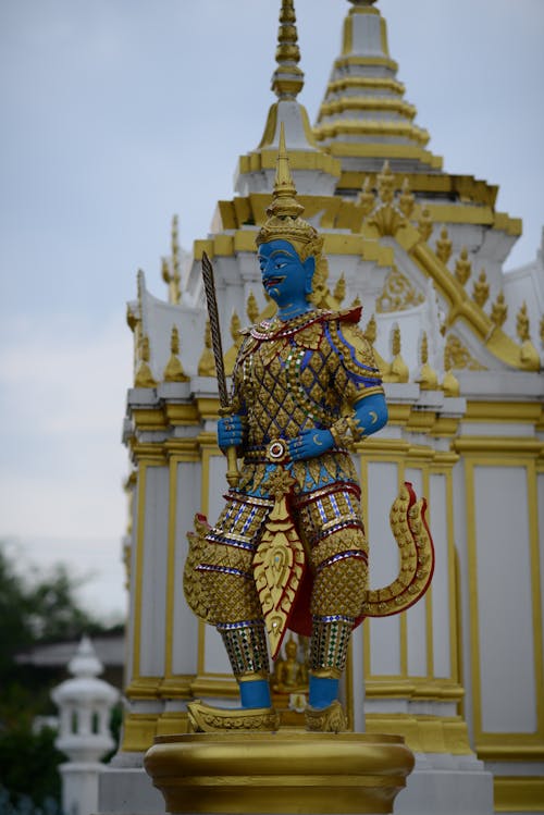 Free Gold and Blue Hindu Deity Statue Stock Photo