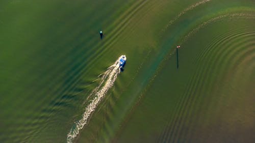 Aerial View of Speed Boat on a River 