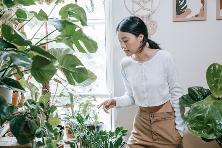 Woman In Room With Plants