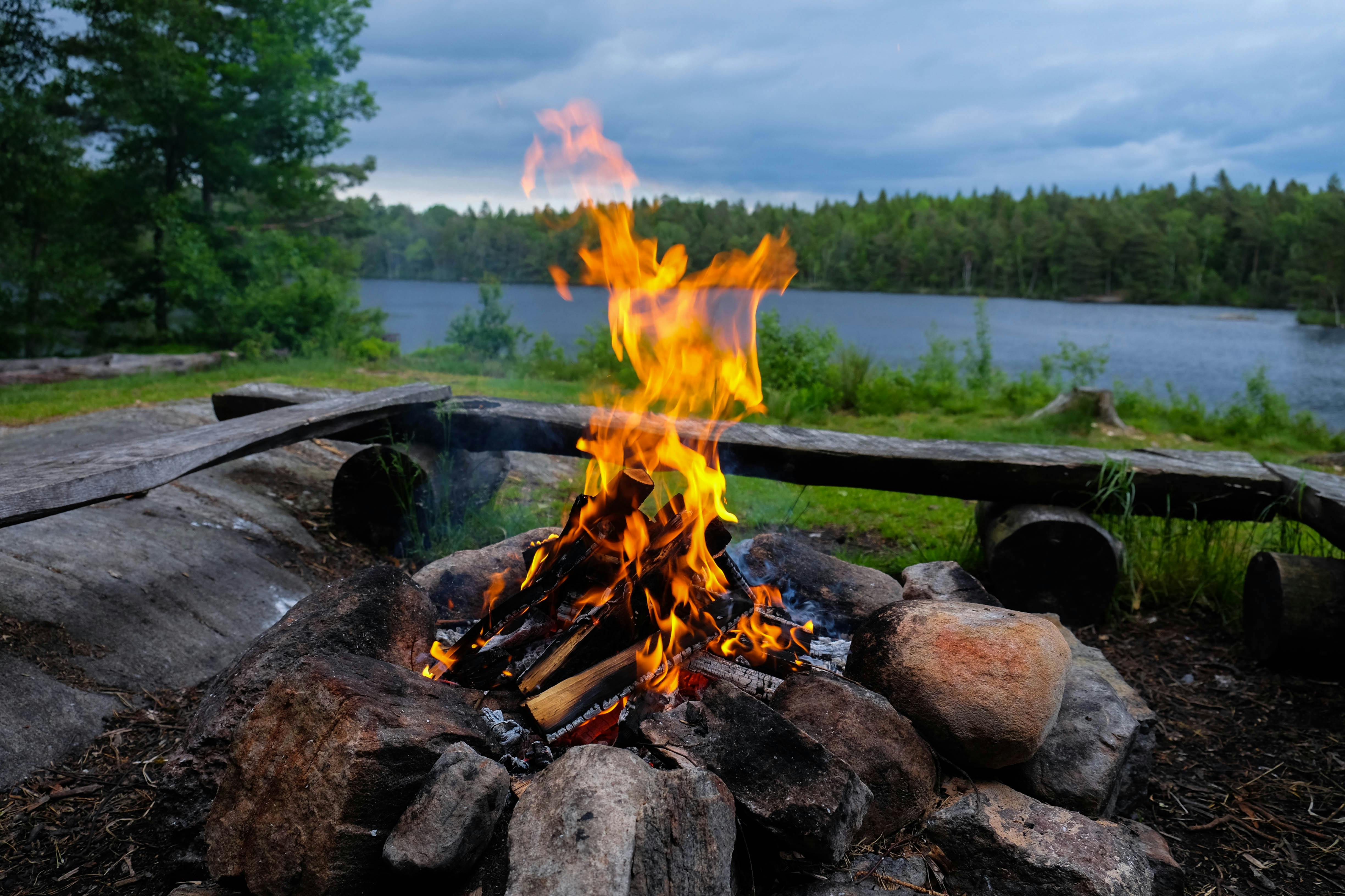 Free stock photo of blue water, campfire, camping