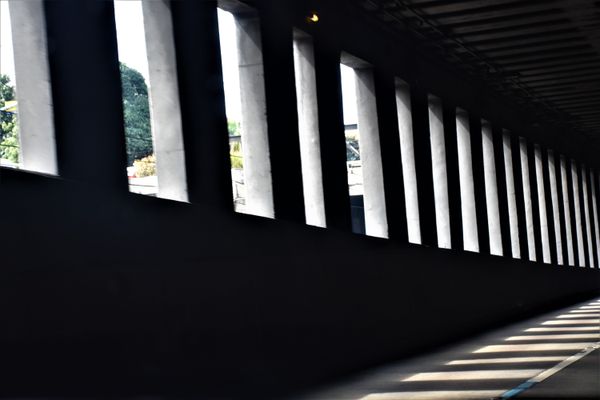 Concrete colonnade casting geometric shadows — photo by Ruiz . on Pexels