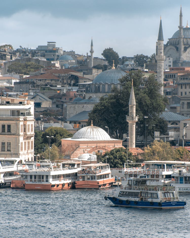 Mosques On Sea Shore Near Eminonu In Istanbul