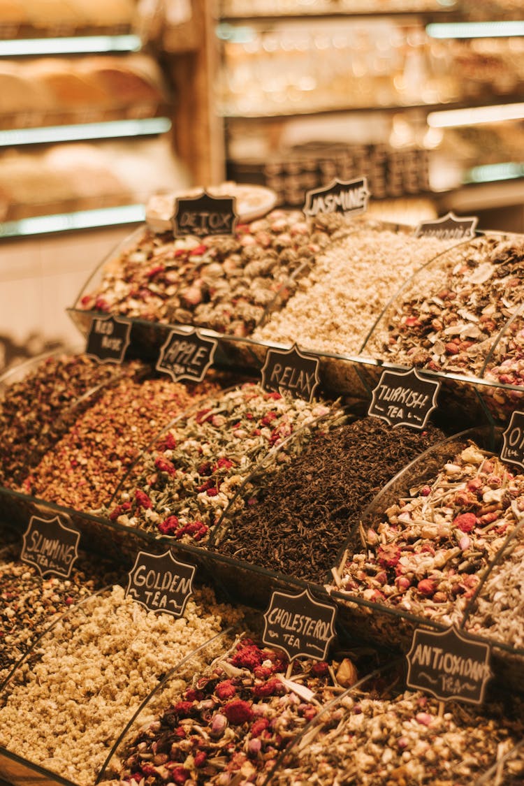 Variety Of Teas In Turkish Bazaar