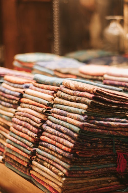Close up of Colorful Fabrics Stacked