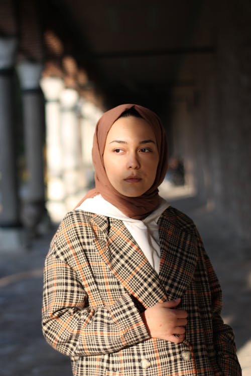 Beautiful Woman in Brown Hijab