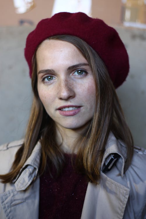 Woman in Red Beret Hat