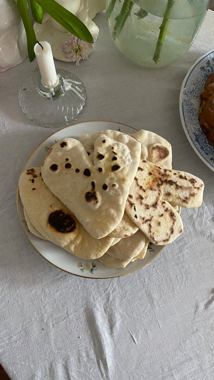 A Heart Naan Bread On A Plate