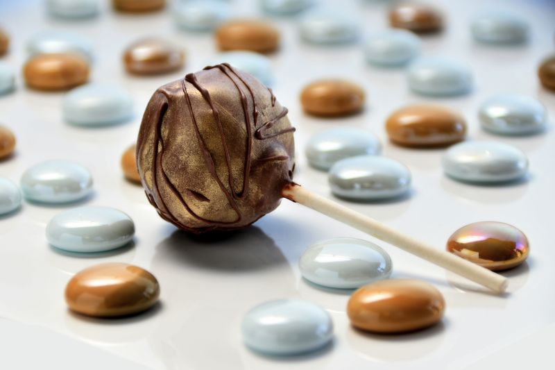 Chocolate cake pop with candy gems
