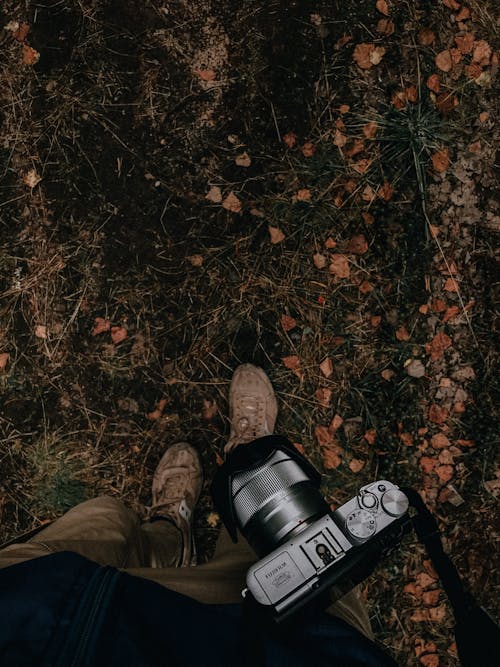 Top View of a Camera and Shoes 