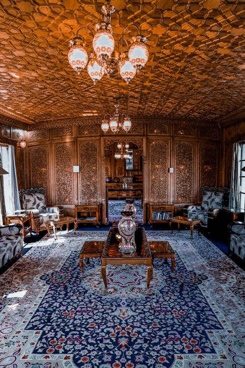 Chandeliers and Carpet in Room