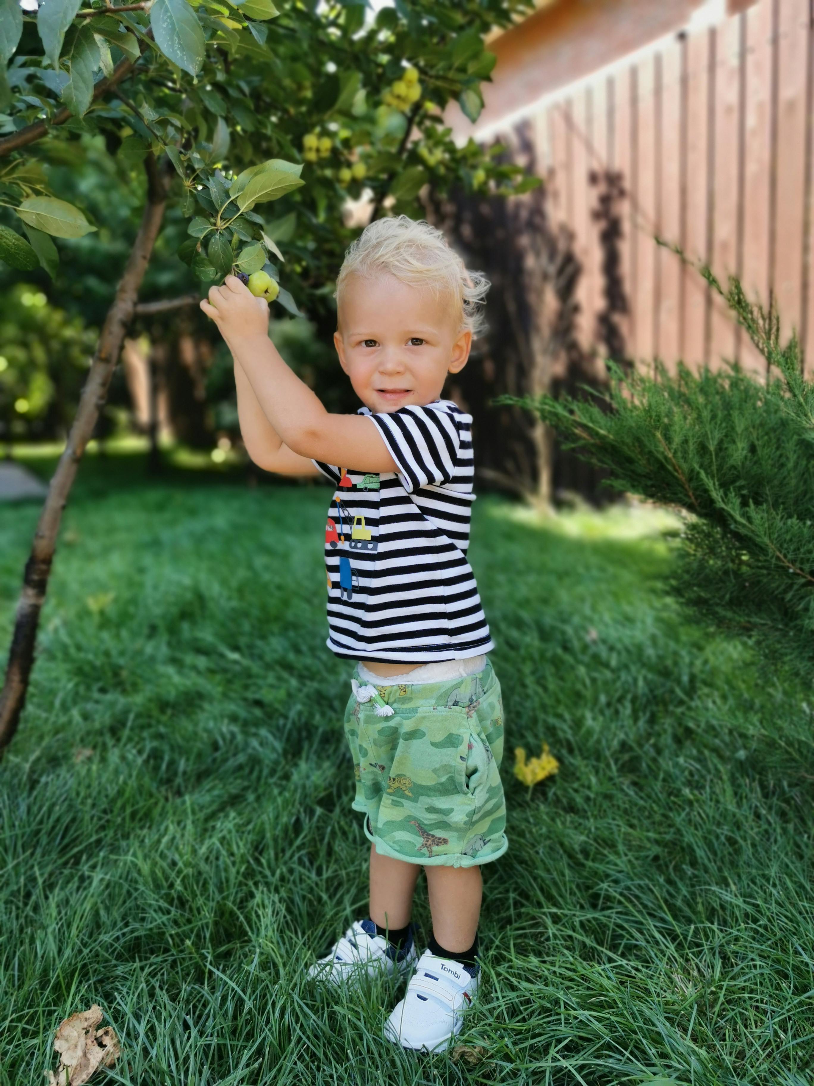 Boy Sitting in Water and Holding Big Leaf over Head · Free Stock Photo