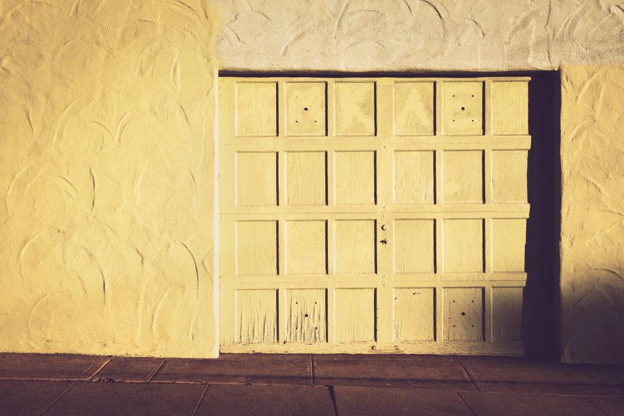 A warm wooden garage door detail