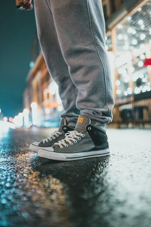 Feet with Gray Sneakers