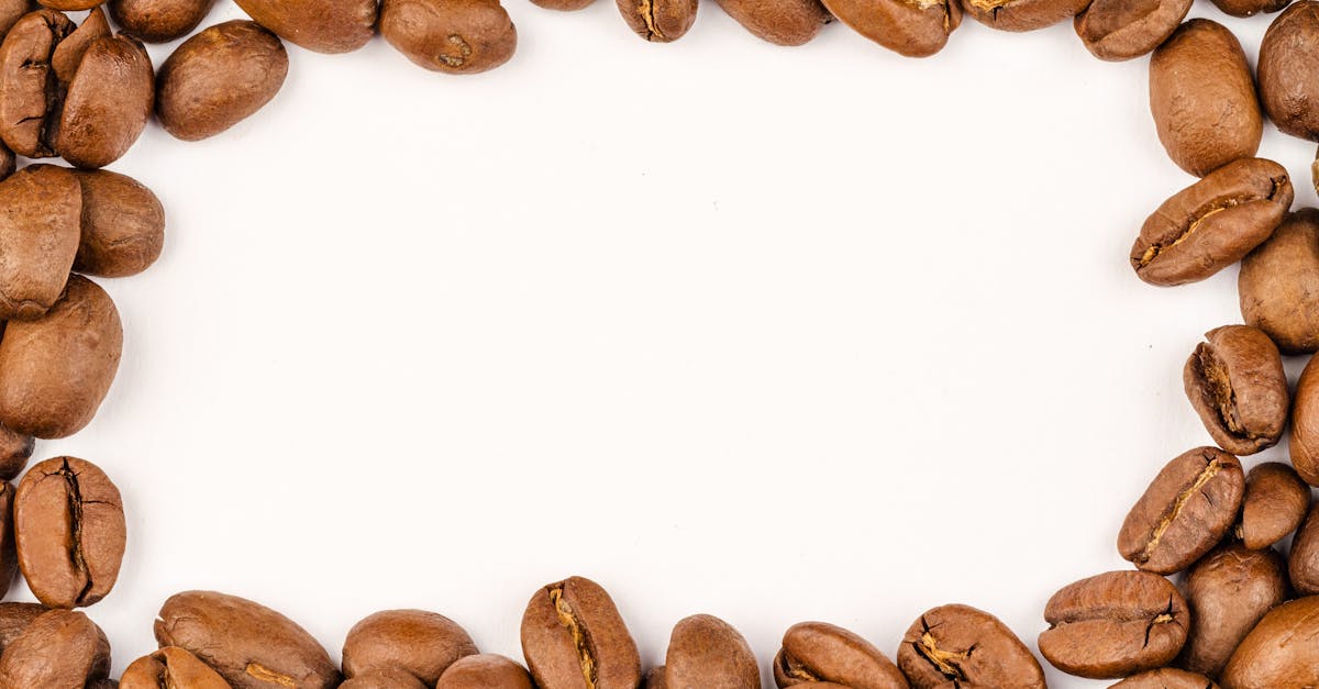 Macro photography of brown coffee beans framing a white background, showcasing freshness and texture. Macro photography of brown coffee beans framing a white background, showcasing freshness and texture.