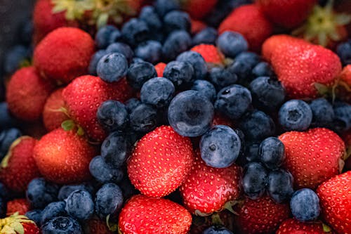 Free Close Up Shot of Strawberries and Blueberries Stock Photo