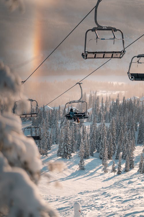 Cable Cars over Snow Covered Ground