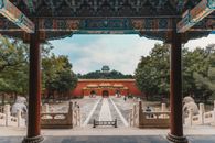 Brown and Blue Arch Gate