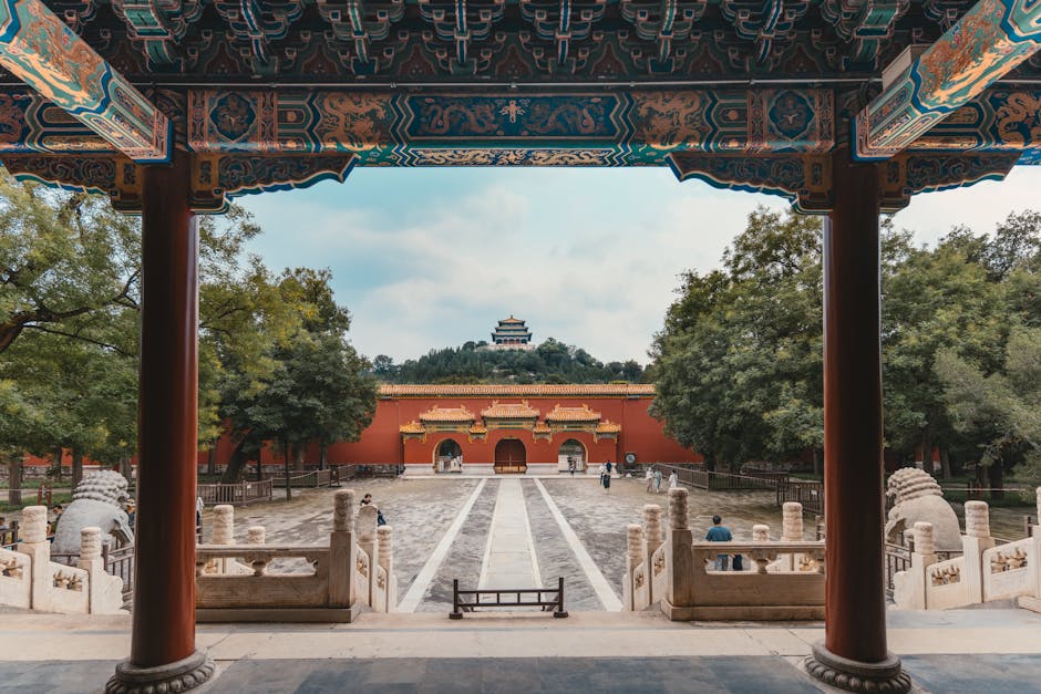 Traditional Chinese temple with visitors showing respectful behavior