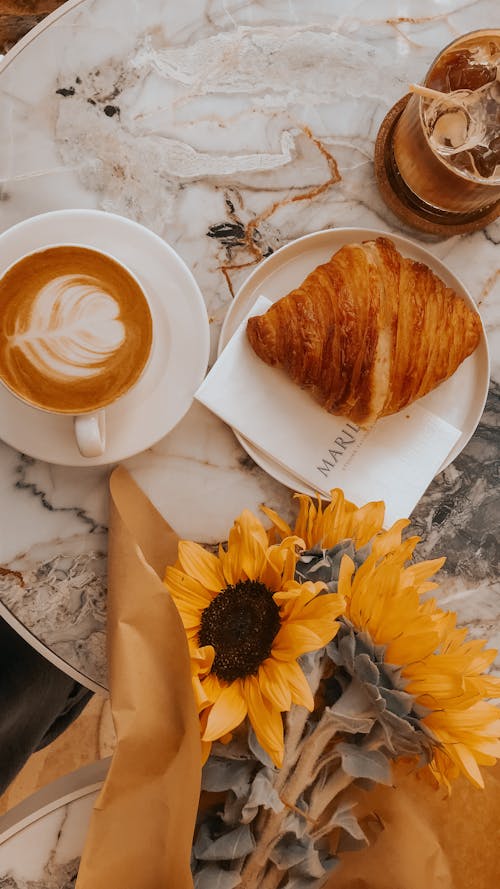 Coffee and Bouquet and Pastry