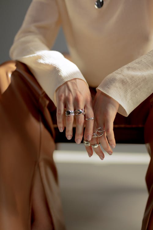 Free Person Wearing Silver Rings Stock Photo