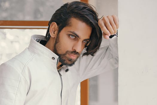 孟买时尚男人的特写，长发和胡须