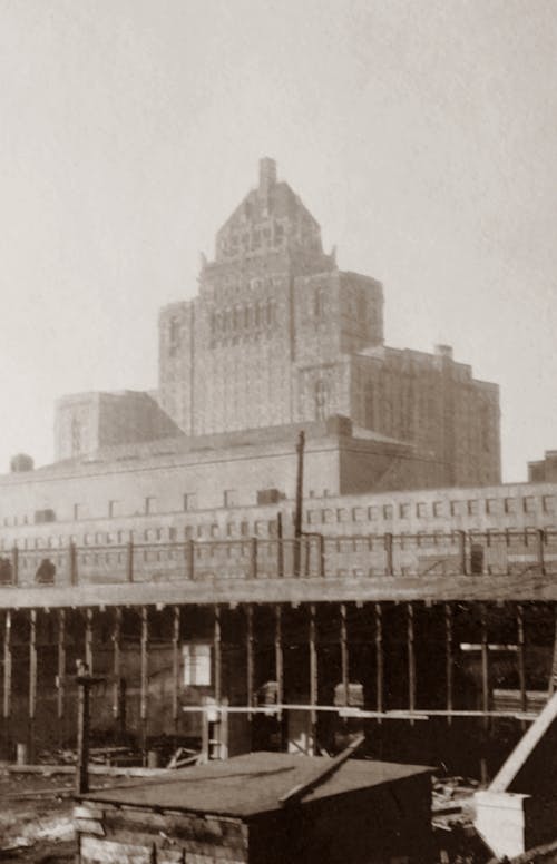 Old Photo of High Rise Building in Grayscale