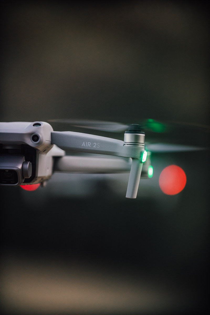 Thermal-equipped drone hovering at dusk
