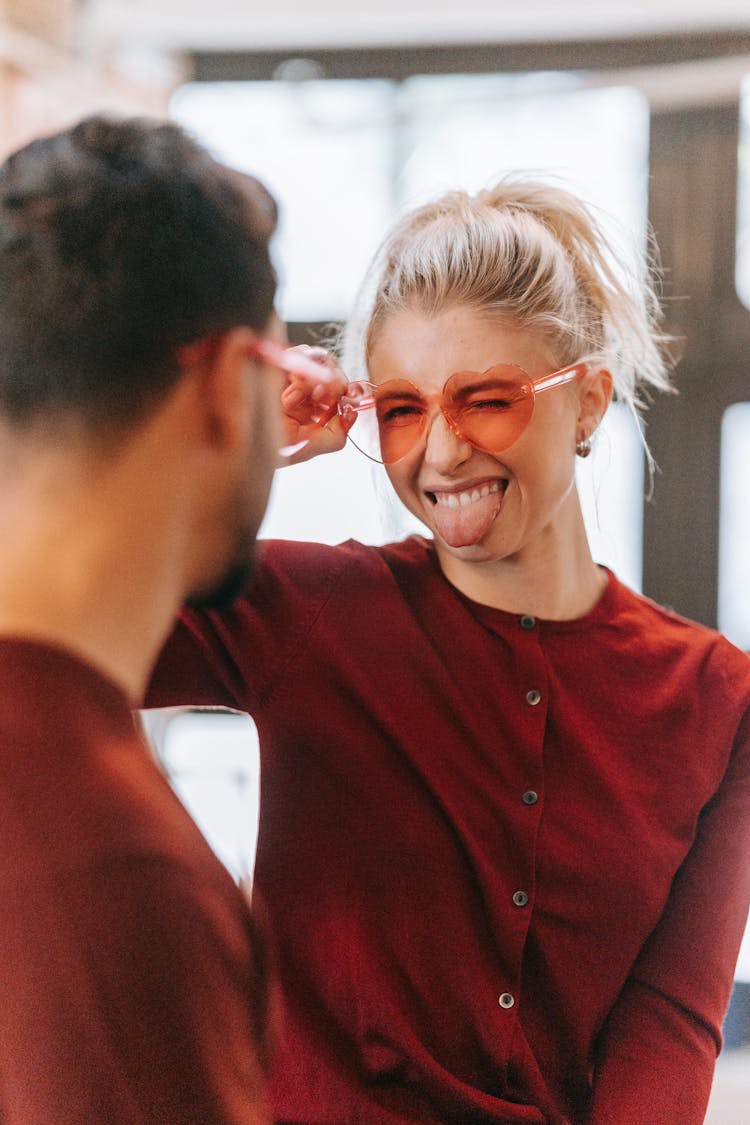 Woman Wearing Heart Shape Sunglasses