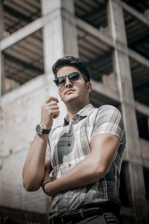 Free A Man in Sunglasses and a Checkered Shirt Stock Photo