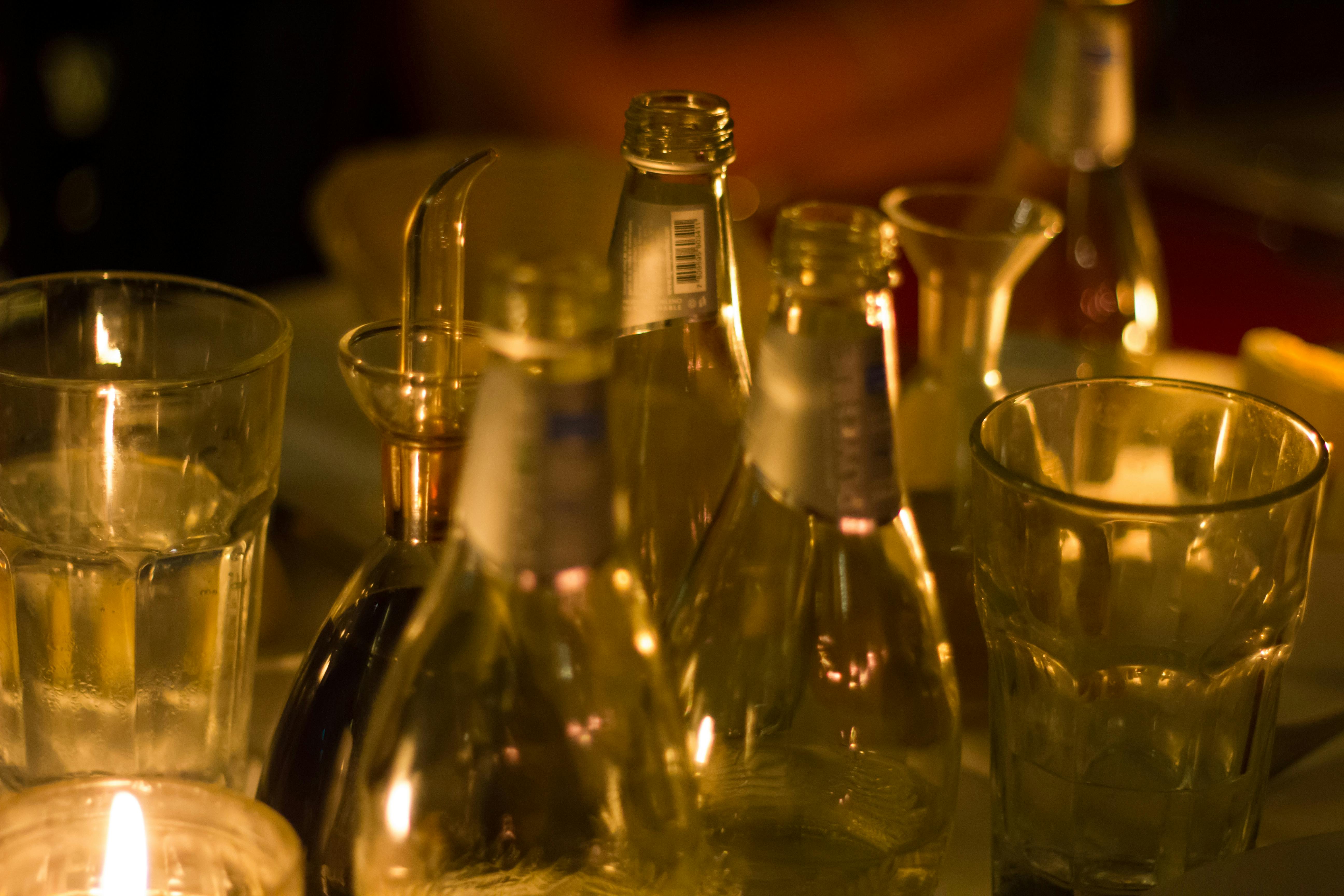 Free stock photo of bottles, candlelight, dinner