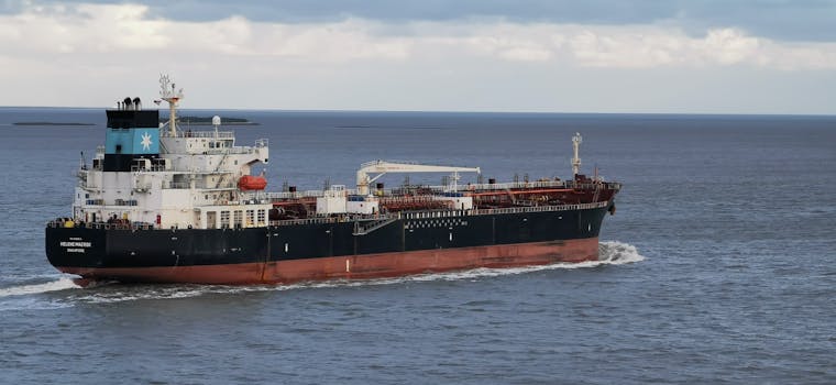 Large cargo ship Helene Maersk navigating the open sea under a cloudy sky.