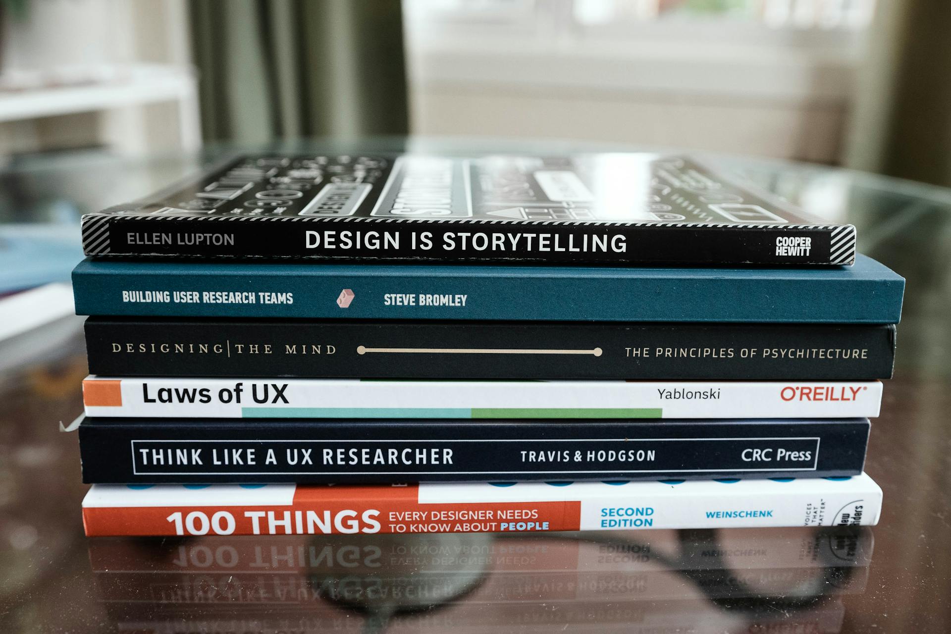 Close-up of a Pile of Books about Design