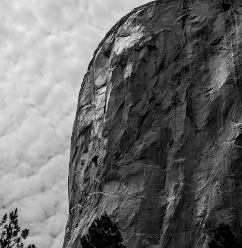 Grayscale Photo of a Rocky Mountain
