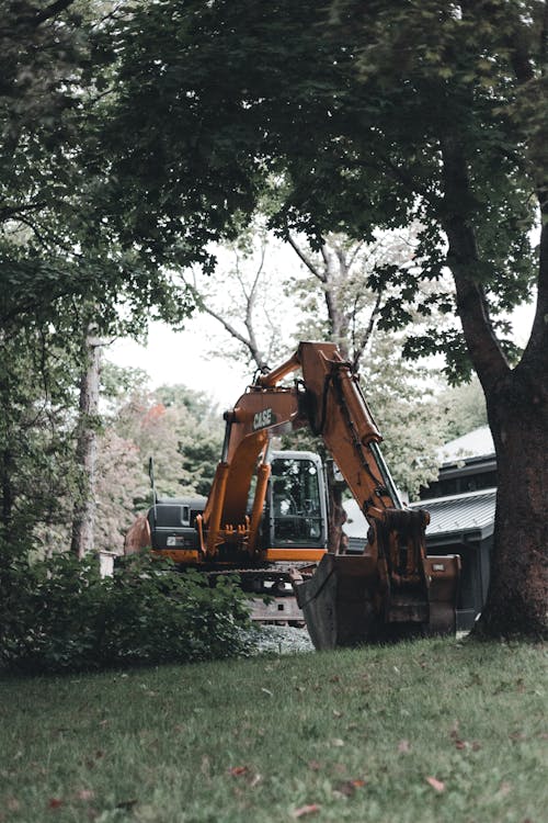 Free Excavator Near Green Trees Stock Photo