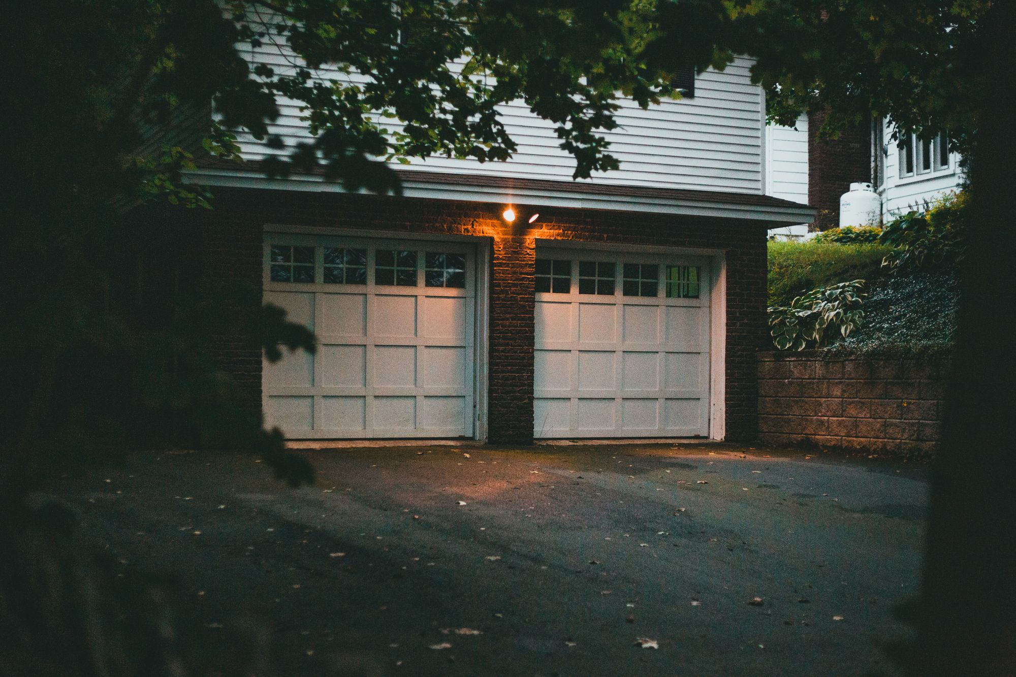 Suburban house garage in evening light