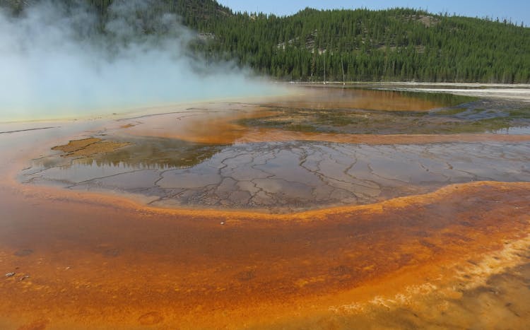 Geothermal Water Evaporating In Nature Landscape