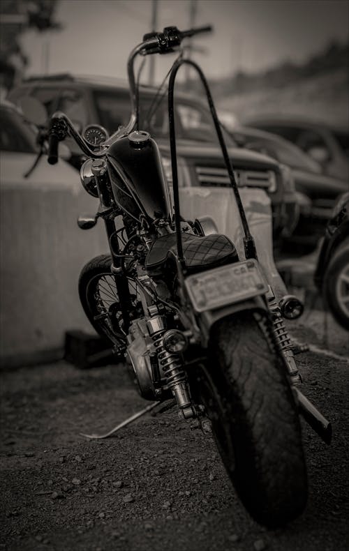 Monochrome Photograph of a Motorcycle