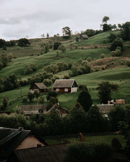 Free Rural Community in the Grass Hill Stock Photo