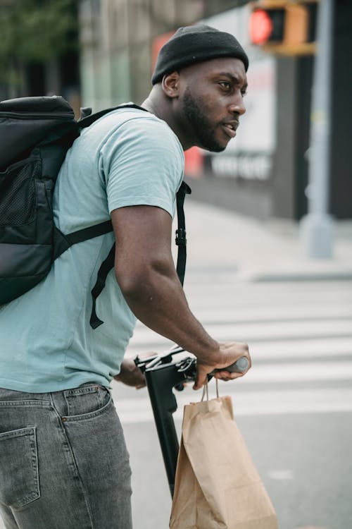 Free stock photo of adult, bag, beanie, bike photo, black, building ...