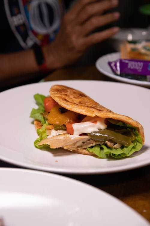 Free stock photo of chicken and vegetable wrap, food, roast chicken wrap