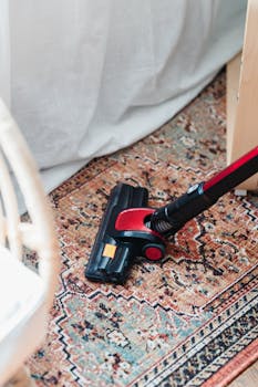 Vacuuming a Persian rug