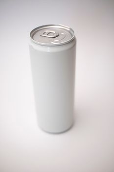 Smooth white beverage can in a minimalist setting, perfect for branding and mockups.