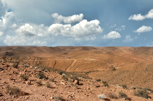 Blue Sky and White Clouds over Vast Dry Land 