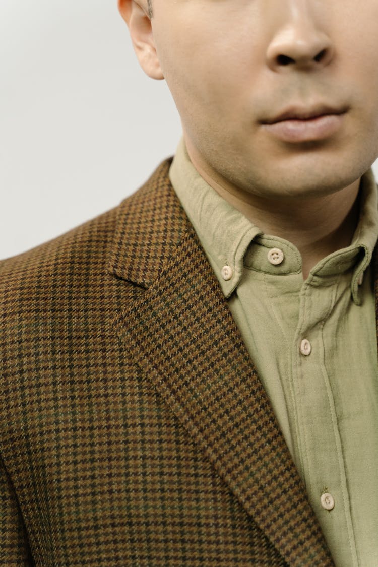 Man In Green Dress Shirt And Checkered Blazer